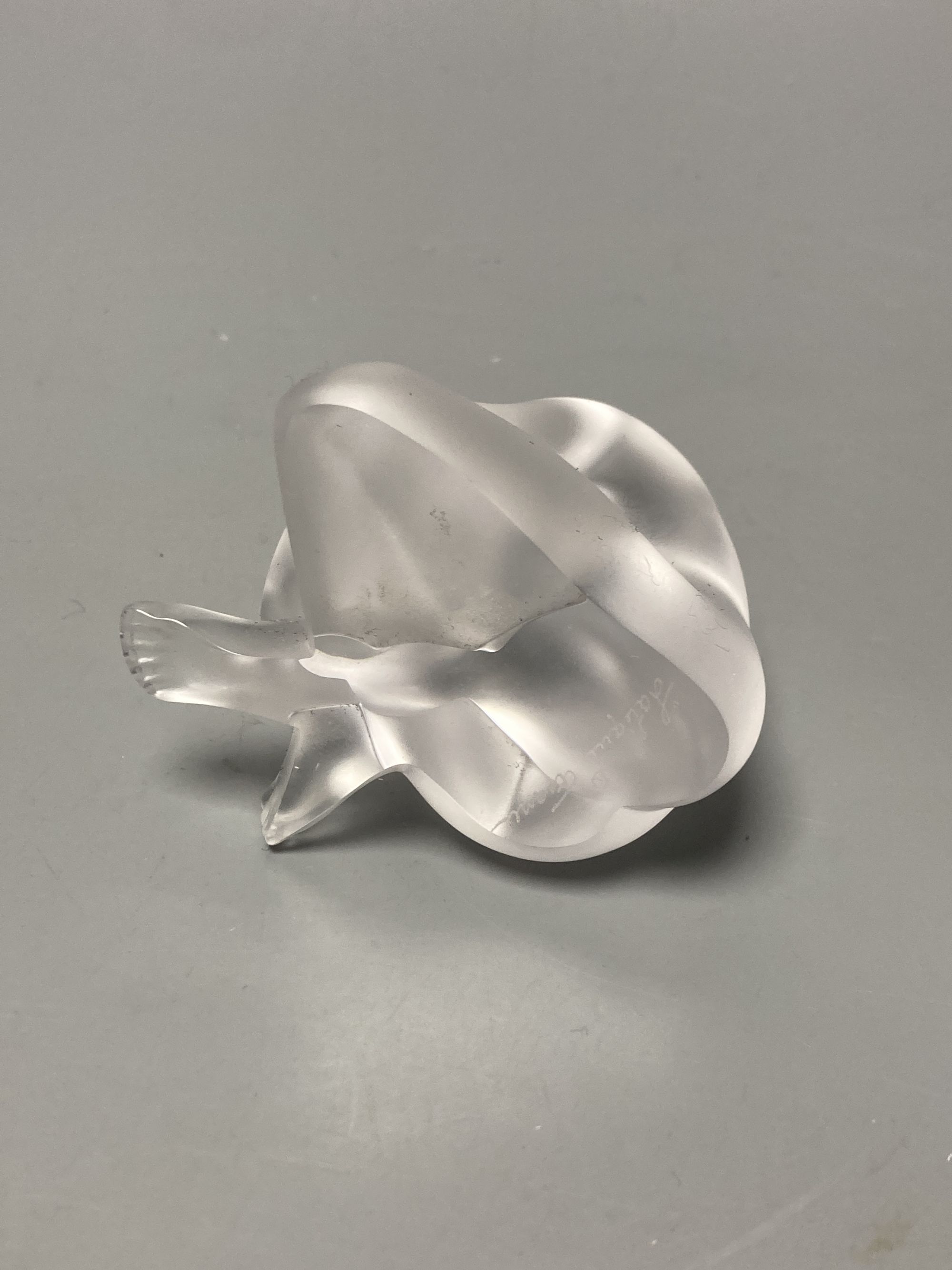 A Lalique seated figural paperweight, height 7cm, boxed